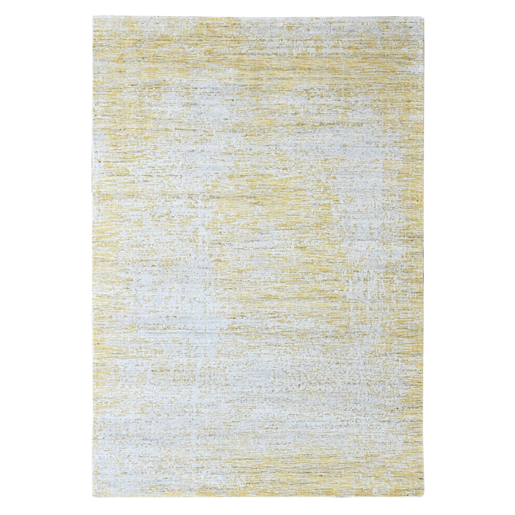 6'x9' Macaroon Yellow, Textured Pile, Hand Loomed, Wool and Plant Based Silk, Modern Design, Oriental Rug 